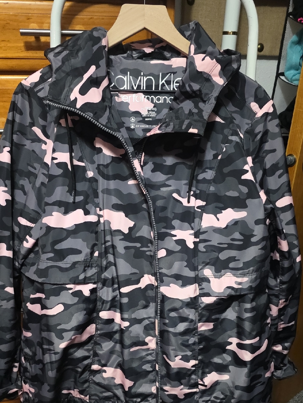Calvin Klein Pink and Gray Camouflage Hooded Jacket